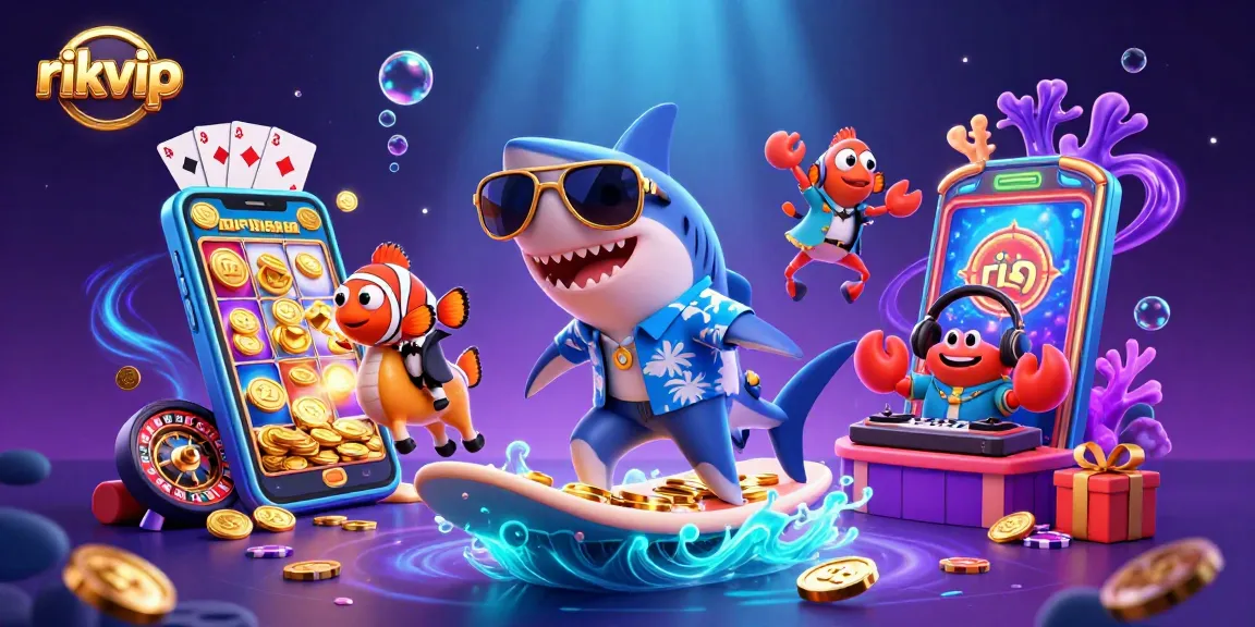 Experience the thrill of games at rikvip with a fun underwater casino adventure illustration.