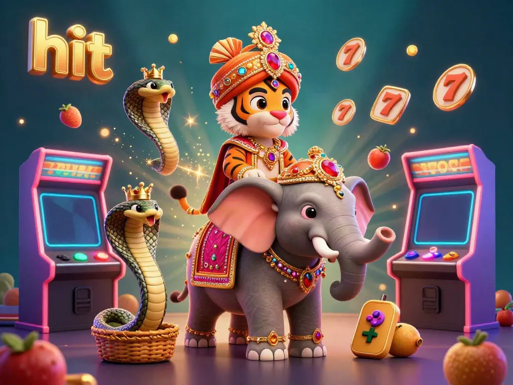 Hit the jackpot in this vibrant casino scene featuring colorful slot elements and 3D cartoon characters.