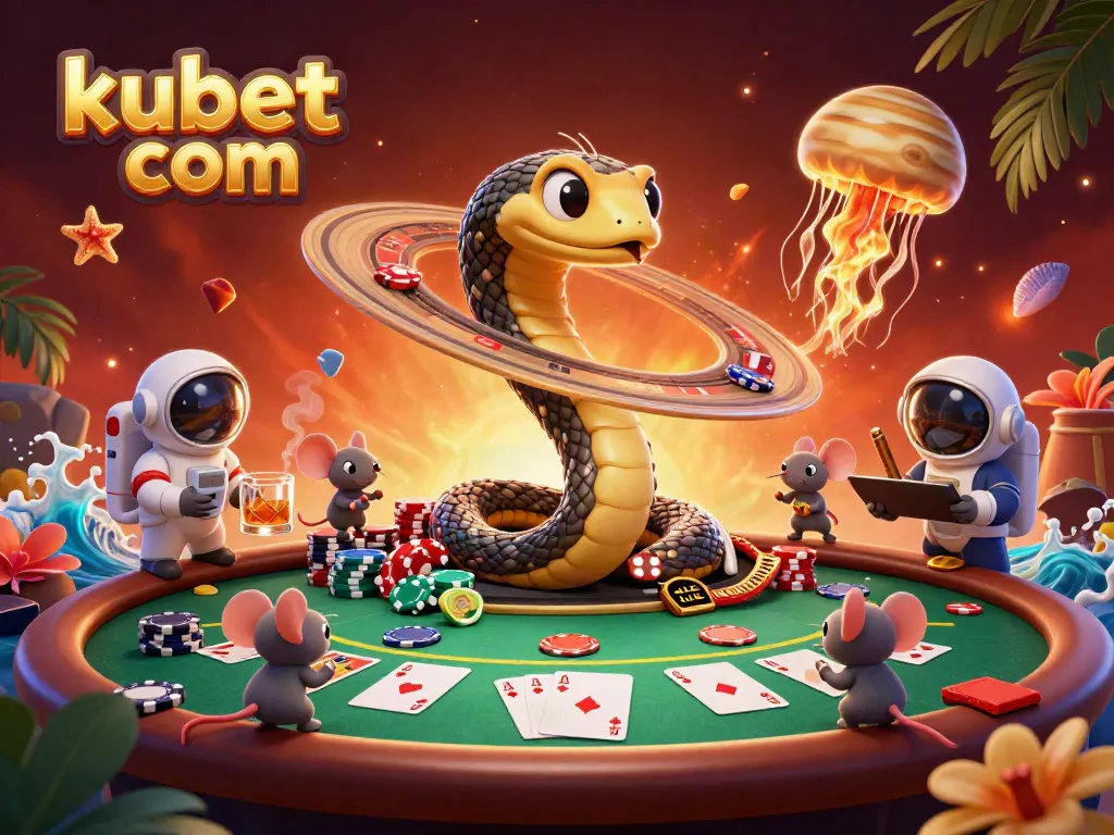 Experience exciting bets at kubet com with astronaut mice in cosmic casino scene!