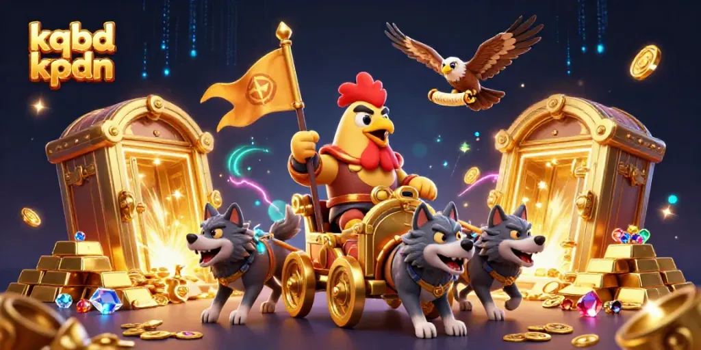 Engaging visual of kqbd kpdn featuring a rooster warlord in a dynamic gambling-themed scene with treasures.