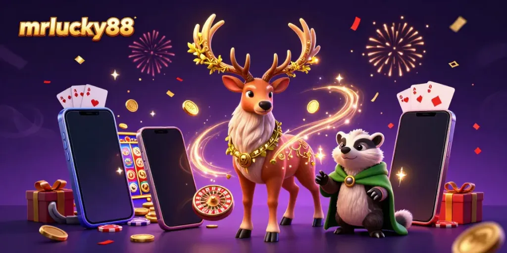 Experience the magic of mrlucky88 with enchanting casino elements and vibrant characters.