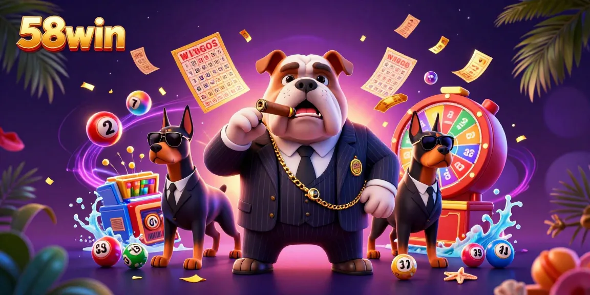 Experience the thrill of gambling with 58win featuring a mafia boss bulldog and dynamic game elements.