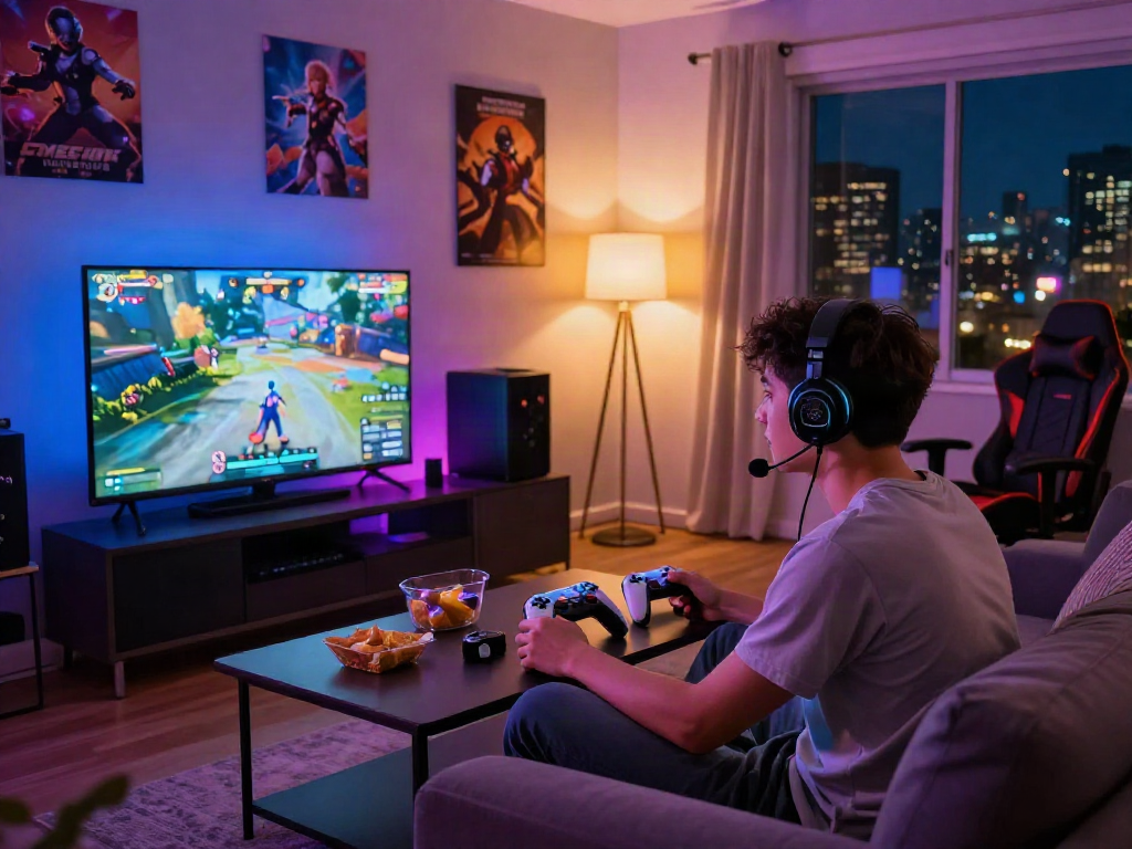 rokok88 alternatif gaming scene featuring a focused player immersed in a multiplayer game.