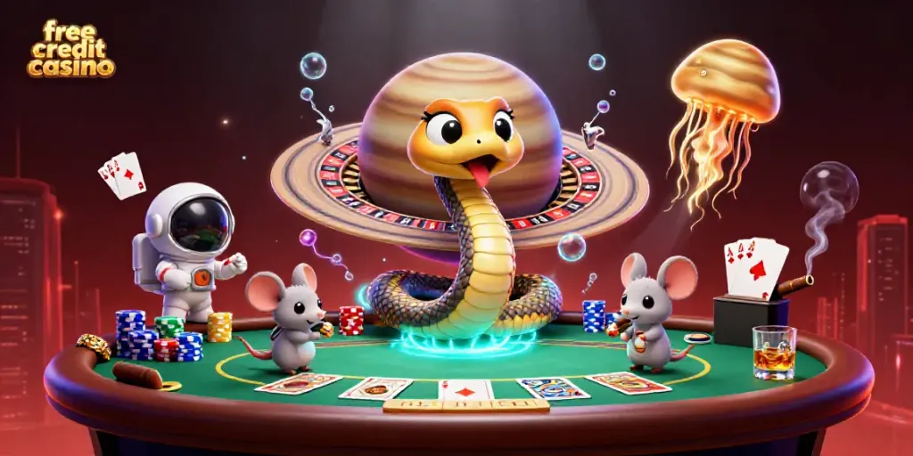 Experience the thrill of winning with free credit casino bonuses while tiny astronaut mice place bets around a cosmic roulette wheel.