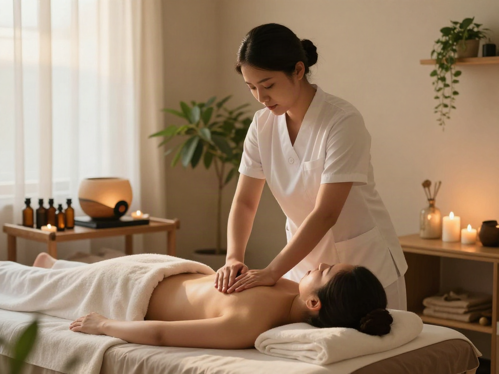 평촌출장안마 massage therapy in calming spa setting with therapist and client