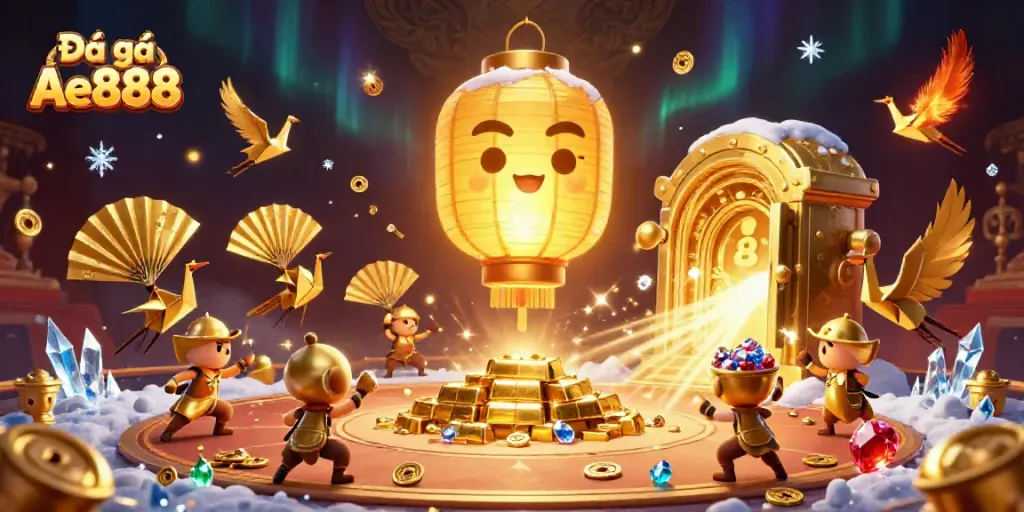 Engage in thrilling Đá gà Ae888 action with vibrant arena visuals featuring golden lantern spirit.