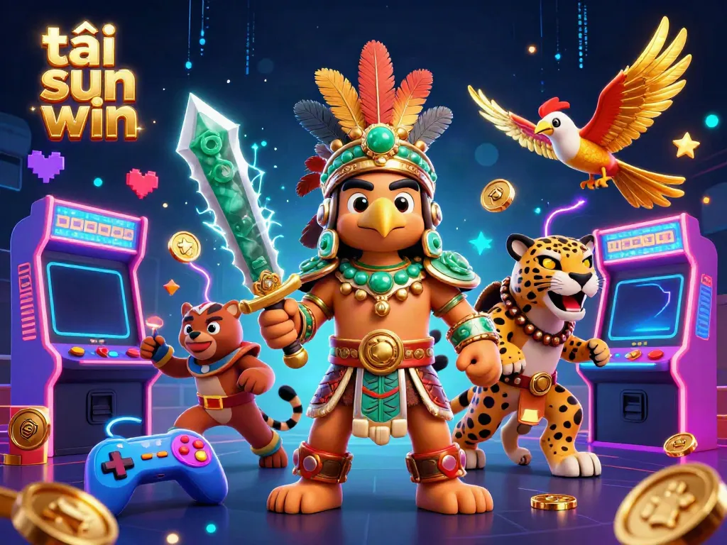 Play and win with tải sun win in this vibrant 3D casino scene with dynamic characters and colorful gaming elements.