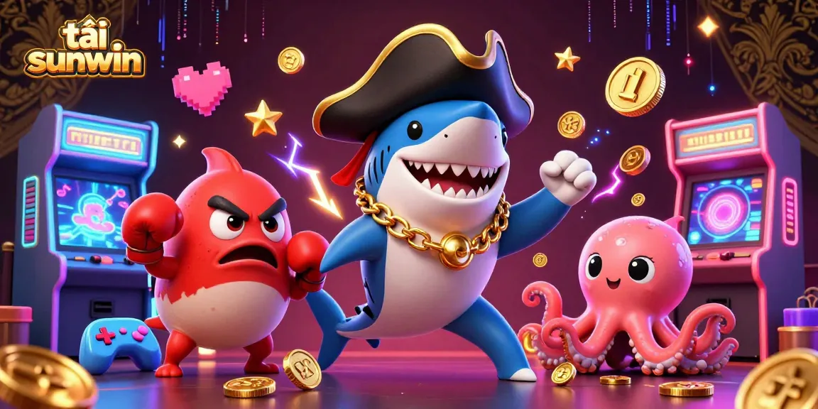 Experience thrilling gaming with tải sunwin as a pirate shark, pufferfish, and octopus treasure seekers in this vibrant casino scene.